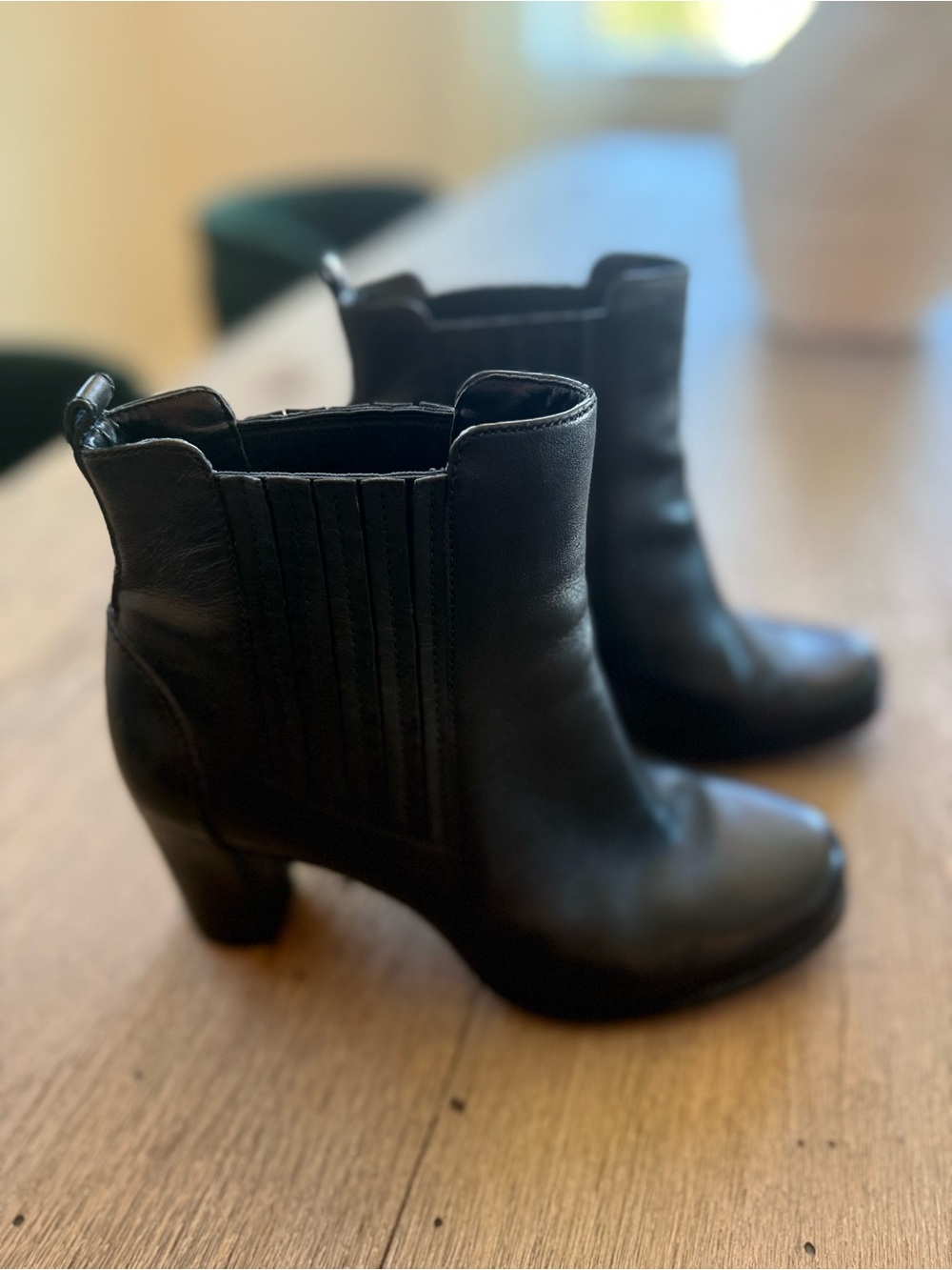 Ecco Black Leather Ankle Boots with Block Heel